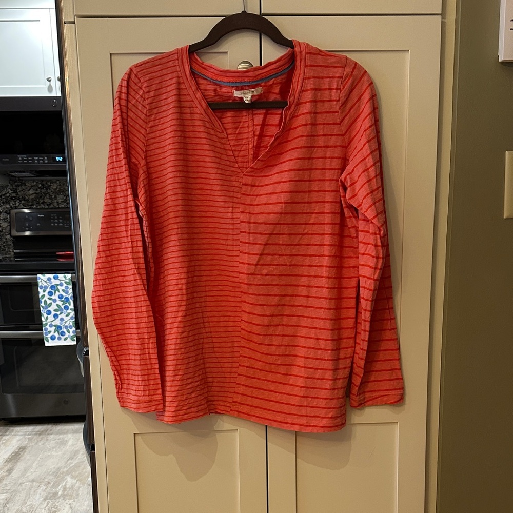 Vibrant Red and Orange Striped V-Neck Top
